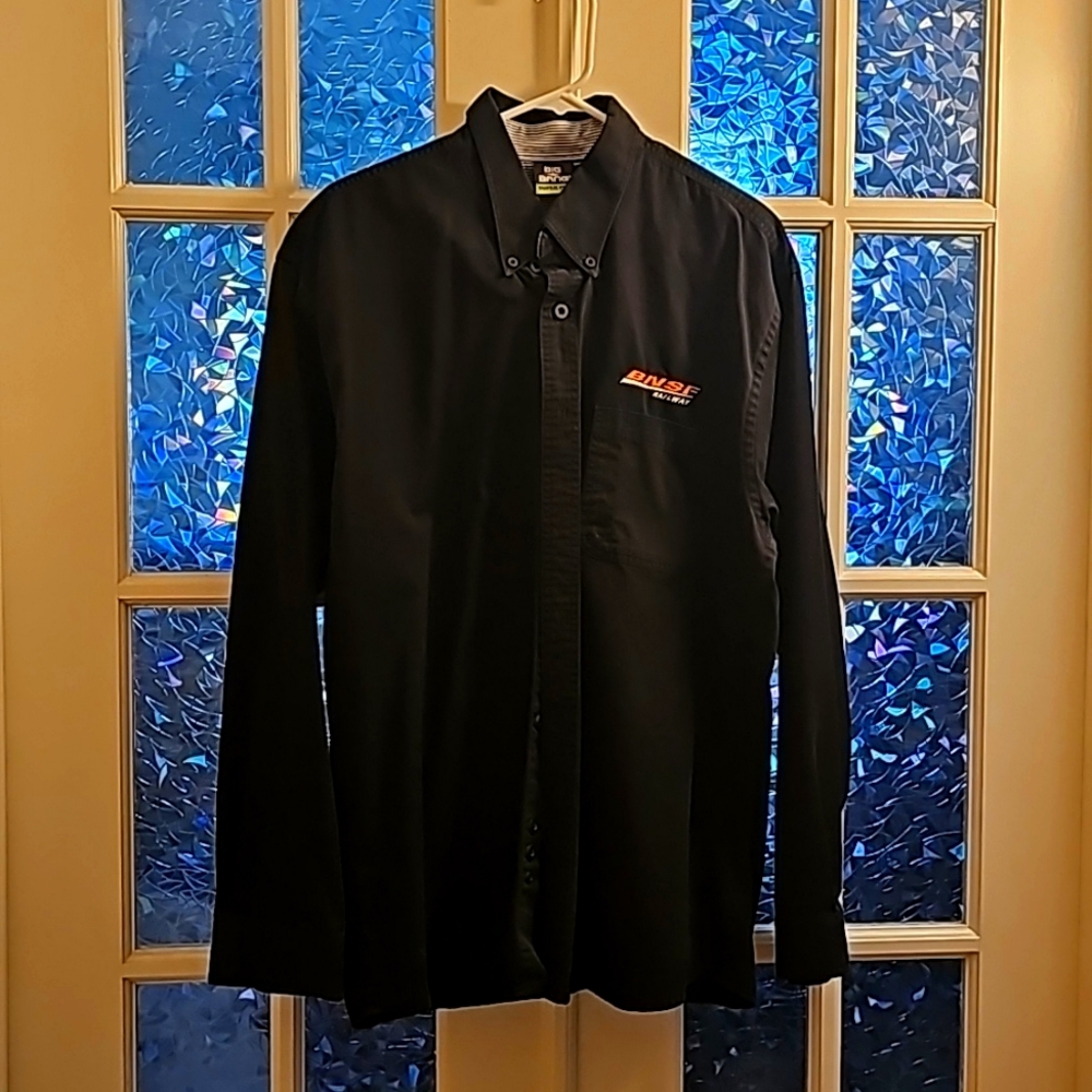 BNSF Railway Collared Black Long Sleeve Shirt XL